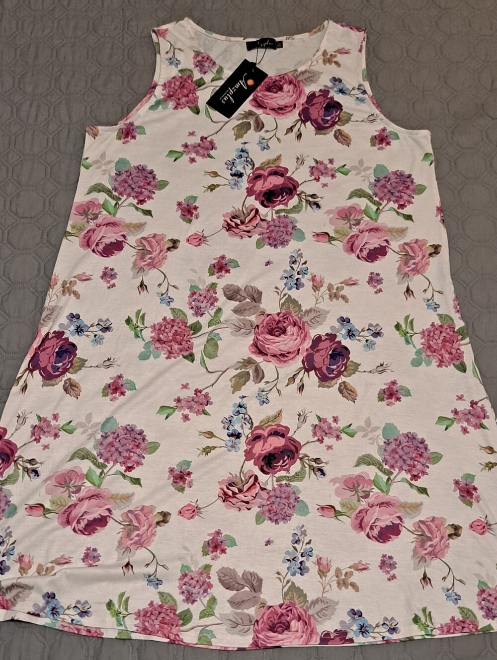 Amzplus Womens Pink Floral Sleeveless Dress 2XL
